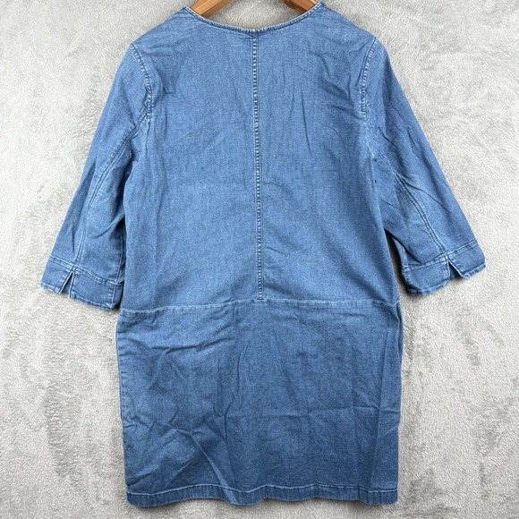 J. Jill Denim Dress Womens 16 Blue Jean V-Neck Cotton Stretch Pockets 3/4 Sleeve - Picture 2 of 11